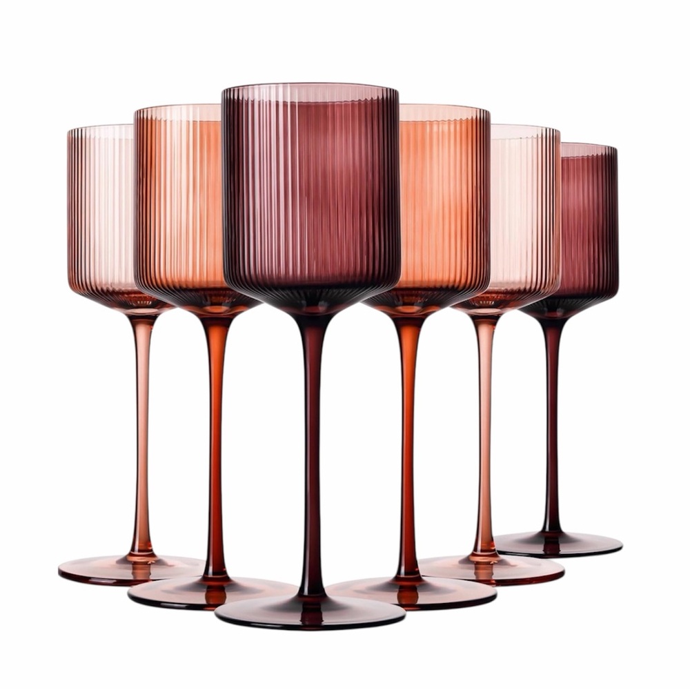 NEW Anthropologie (Set of 6) Colorful Stemmed Wine Glasses Drinkware Bar Cups